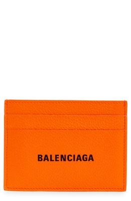 Balenciaga Logo Leather Card Case in Fluo Orange/L Black