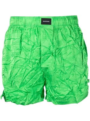Balenciaga logo-patch creased pyjama shorts - Green