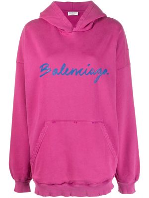 Balenciaga logo-print cotton hoodie - Pink