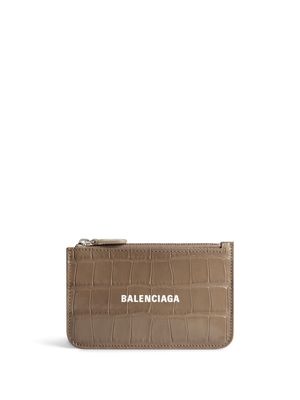 Balenciaga logo-print crocodile-embossed cardholder - Brown