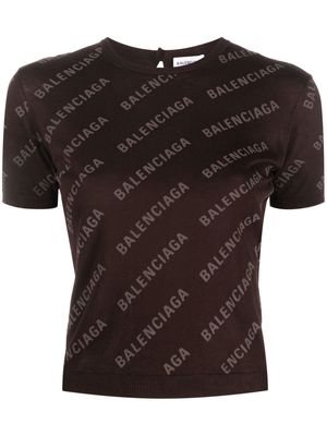 Balenciaga logo-print cropped knitted top - Brown