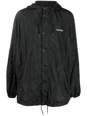Balenciaga logo-print hooded raincoat jacket - Black