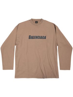 Balenciaga logo-print long-sleeved T-shirt - Brown