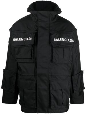 Balenciaga logo-print oversized technical parka - Black