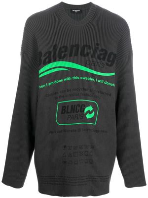 Balenciaga logo-print ribbed-knit jumper - Grey