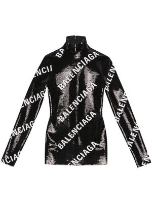 Balenciaga logo-print sequin high-neck dress - Black