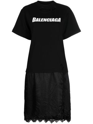 Balenciaga logo-print T-shirt slip dress - Black