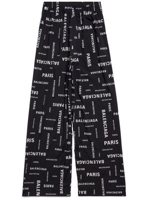 Balenciaga logo-print wide-leg cotton trousers - Black