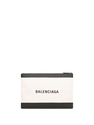Balenciaga logo-print zipped clutch bag - Neutrals