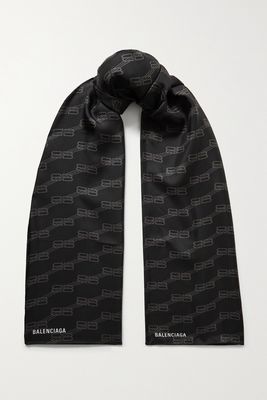 Balenciaga - Logo-printed Silk-twill Scarf - Black