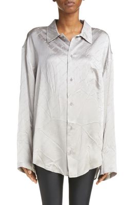 Balenciaga Logo Silk Jacquard Button-Up Shirt in Steel Grey