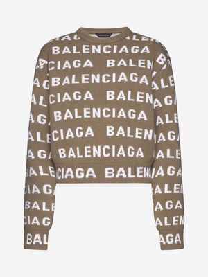 Balenciaga Logo Wool Cropped Sweater