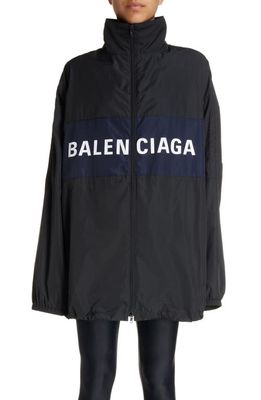 Balenciaga Logo Zip-Up Oversize Jacket in Black