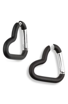 Balenciaga Love Carabiner Heart Hoop Earrings in Matte Black/silver