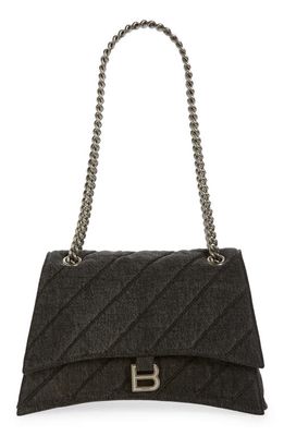 Balenciaga Medium Crush Chain Strap Quilted Denim Shoulder Bag in Charcoal Black