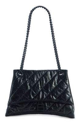 Balenciaga Medium Crush Chain Strap Quilted Leather Shoulder Bag in Black