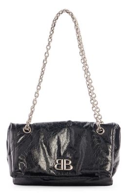 Balenciaga Medium Monaco Crinkled Leather Shoulder Bag in Black