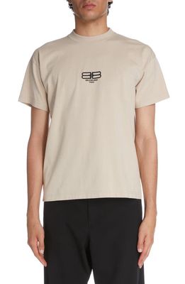 Balenciaga Men's License Logo Cotton T-Shirt in Beige/Black