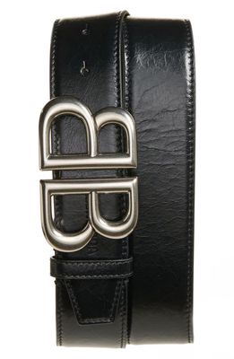 Balenciaga Monaco BB Calfskin Leather Belt in Black