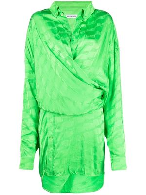 Balenciaga monogram pattern wrap mini dress - Green
