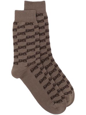 Balenciaga monogram print cotton socks - Brown