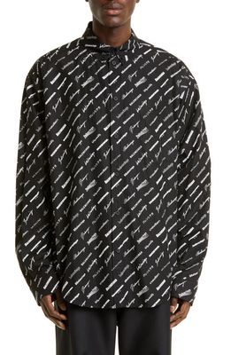 Balenciaga Multi Logo Large Fit Button-Down Shirt in Black/White