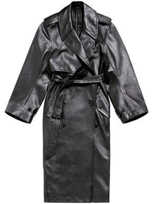 Balenciaga notched-lapels leather trench coat - Black