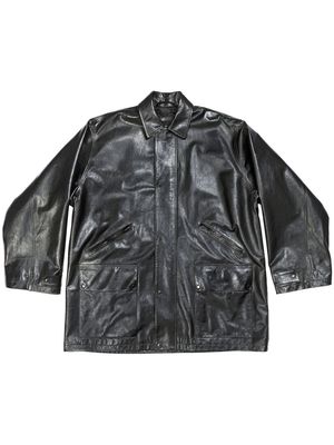 Balenciaga oversize long leather coat - Black