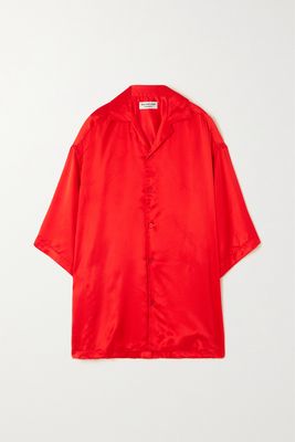 Balenciaga - Oversized Crinkled Silk-satin Shirt - Red