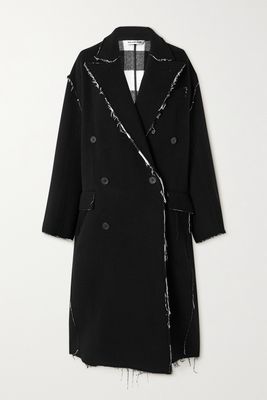Balenciaga - Oversized Double-breasted Frayed Wool-blend Coat - Black