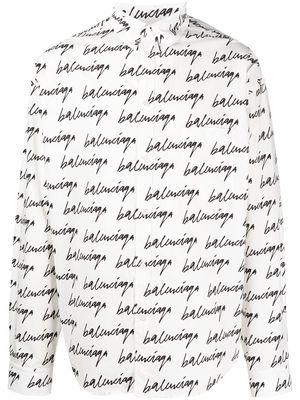 Balenciaga oversized logo-print button-down shirt - White