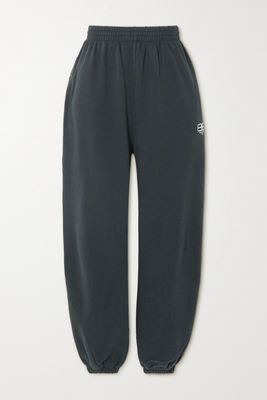 Balenciaga - Paris Distressed Embroidered Organic Cotton-jersey Track Pants - Black