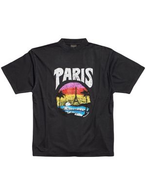 Balenciaga Paris Tropical-print cotton T-shirt - Black