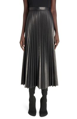 Balenciaga Pleated Leather Midi Skirt in Black