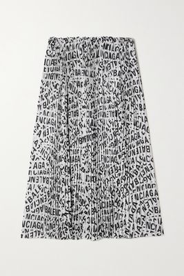 Balenciaga - Pleated Printed Crepe De Chine Midi Skirt - Gray
