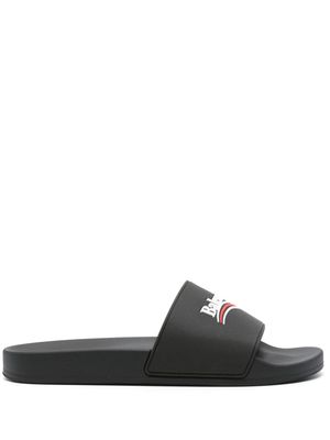 Balenciaga Political Campaign logo-embossed slides - Black