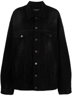 Balenciaga Political Campaign-logo oversized denim jacket - Black