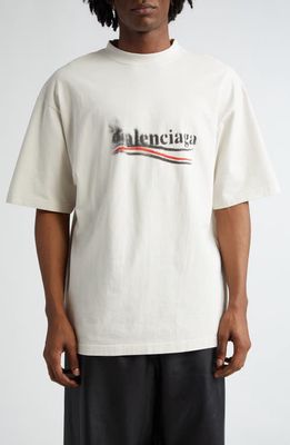 Balenciaga Political Stencil Logo Graphic T-Shirt in Ecru/Black