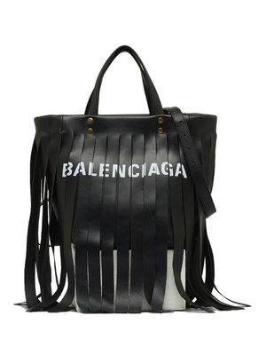 Balenciaga Pre-Owned 2018-2020 Balenciaga XS Laundry Cabas Fringe Satchel - Black