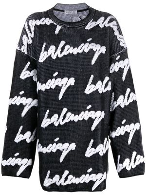 Balenciaga Pre-Owned logo-embroidered chunky-knit jumper - Black