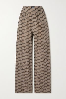 Balenciaga - Printed Crinkled Silk-crepe Wide-leg Pants - Brown