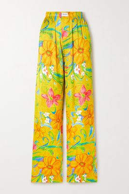 Balenciaga - Printed Pleated Crepe Straight-leg Pants - Yellow