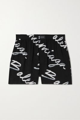 Balenciaga - Printed Pleated Woven Shorts - Black