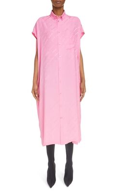 Balenciaga Raw Cut Cape Sleeve Jacquard Logo Silk Dress in Pink