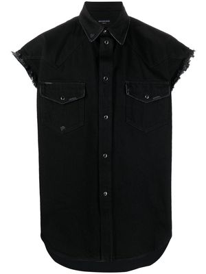 Balenciaga raw-cut short-sleeve denim shirt - Black
