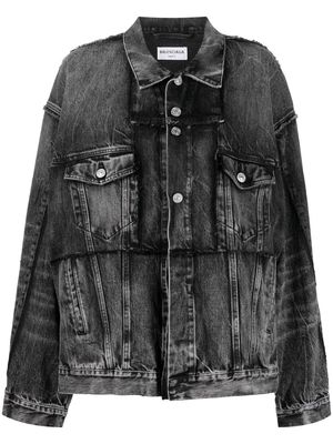 BALENCIAGA raw-cut trim denim jacket - Black