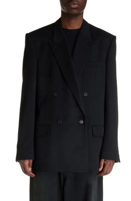 Balenciaga Regular Fit Double Breasted Wool Blazer in Black