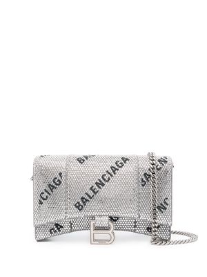 Balenciaga rhinestone Hourglass wallet-on-chain - Silver