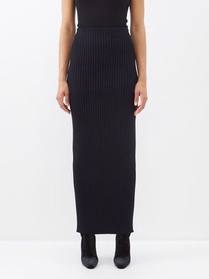 Balenciaga - Ribbed Wool-blend Knitted Maxi Skirt - Womens - Navy