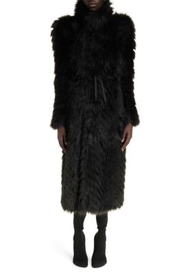Balenciaga Round Shoulder Faux Fur Coat in Black